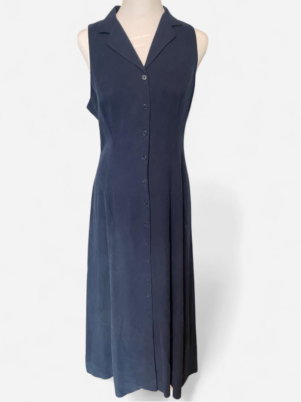 Ralph Lauren 100% Silk Sleeveless Navy Button-Front Maxi Dress